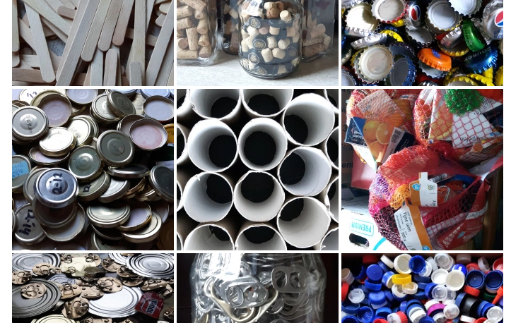 Verzameling recreatiemateriaal, recycle goed, afval ter hergebruik